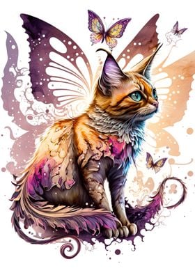 Butterfly cat watercolor