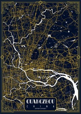 Guangzhou City Map Gold