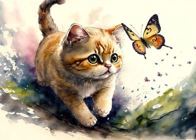 Butterfly cat watercolor