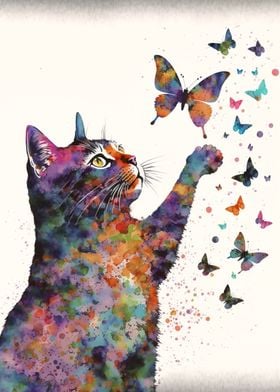 Butterfly Cat watercolor