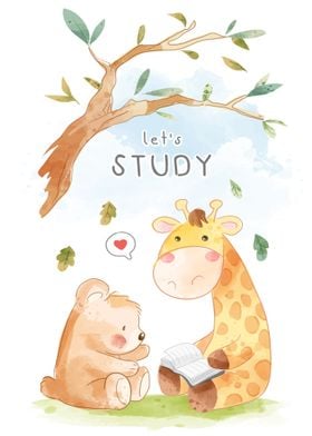 Cartoon bear and giraffe