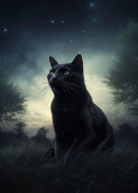 Cat Night Sky Stars