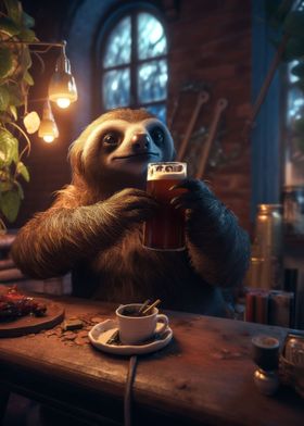 Sloth Drinking Beer Bar