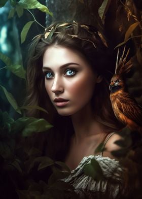 Brunette Woman Exotic Bird