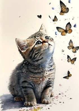 Butterfly cat watercolor