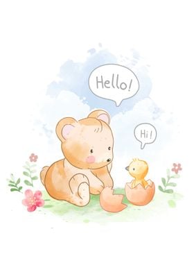 Cute bear and duck