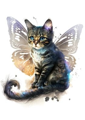 Butterfly cat watercolor