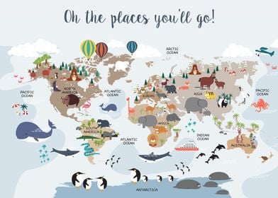 Kids World Map and Animals