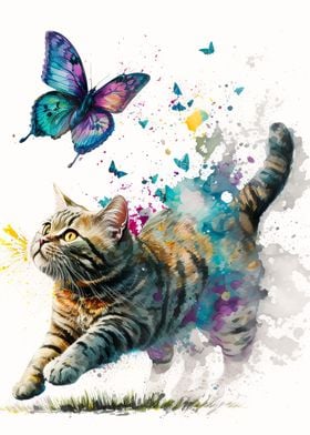 Butterfly cat watercolor