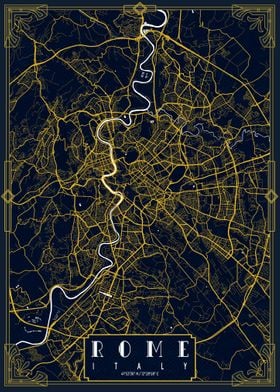 Rome City Map Italy Gold