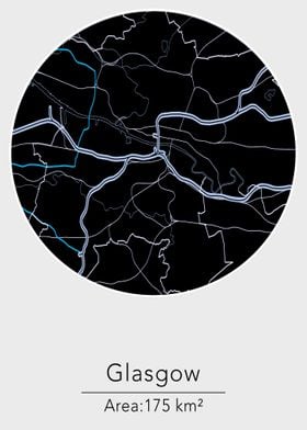 Glasgow black round map