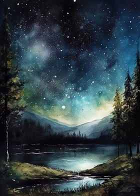 Starry Nightsky Watercolor