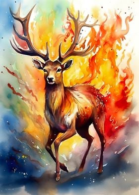 Deer fire watercolors