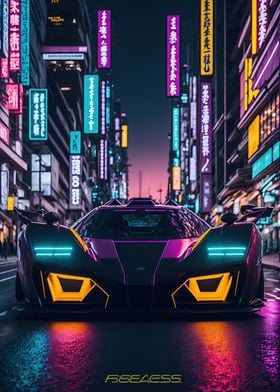 Dark Neon City Sports Car