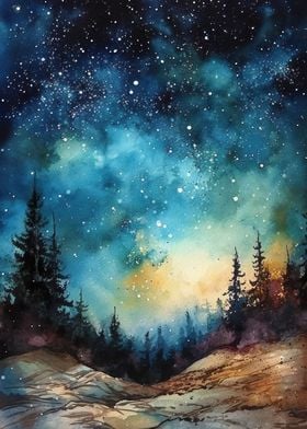 Starry Nightsky Watercolor