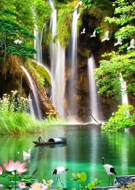 Waterfall in Forest Nature