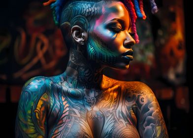 Colorful tattoed Latina