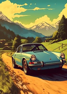 Porsche 911 Retro Kunst Poster von Pixaverse