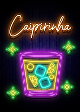 Caipirinha Cocktail Neon