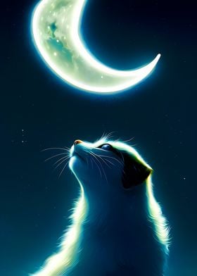 Cat Staring at the Moon