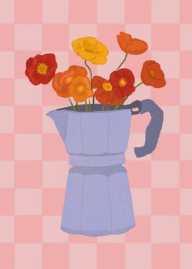 A Moka pot with flowers