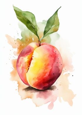 Peach Fruit Watercolor