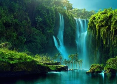 Waterfall in Forest Nature