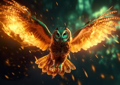 Owl Flaming Wings