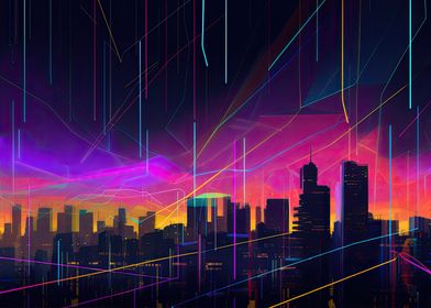 Neon Lights Over Cityscape