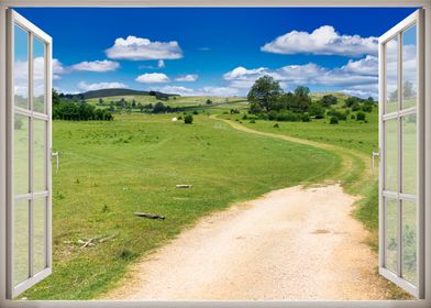 Window view road field