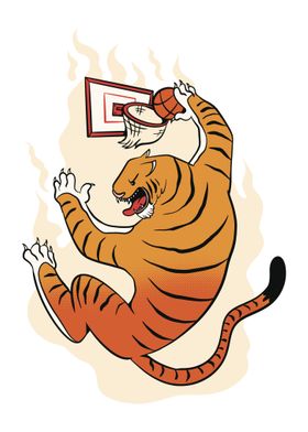 Tiger Playing Basketball