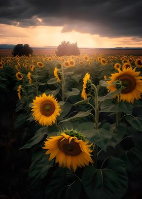 Sunflower Field Grey Cloud