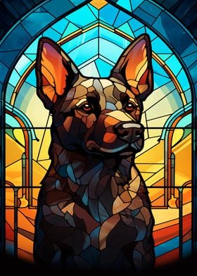 Dog motif on church glass