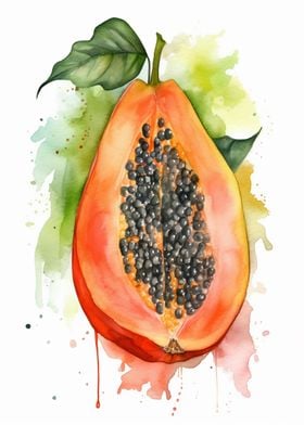 Papaya Fruit Watercolor