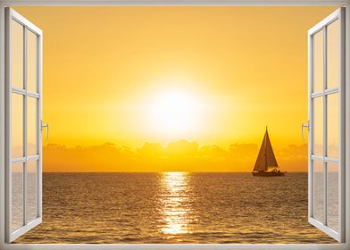 Window view sea sailboat