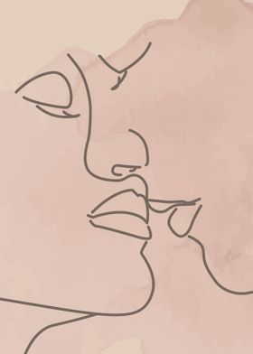 Couple kiss line art