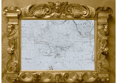 World map golden frame