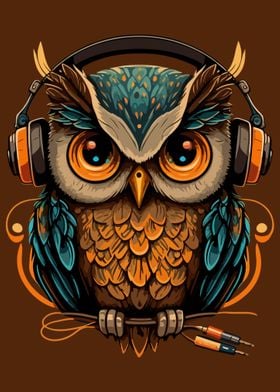 Owl Holding a Headphone