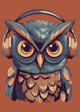 Angry Owl with Headphone