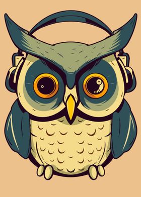 Cool Owl Using Headphone