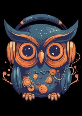 Cute Owl Using a Headphone