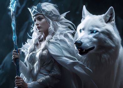 Ice mage and her big wolf
