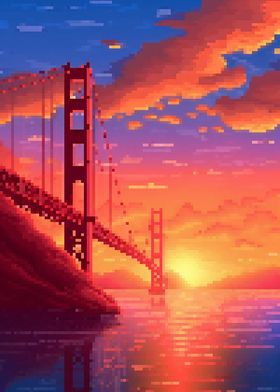 Golden Bridge pixel art