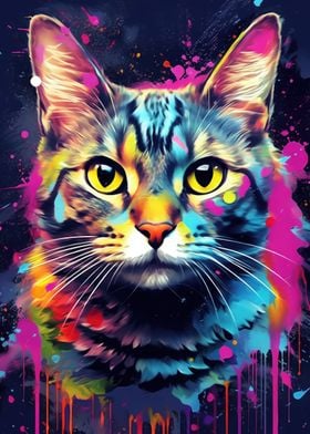 Paint Drip Cat Portrait