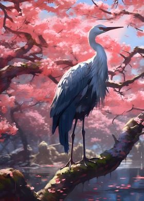 Serene Sakura Crane