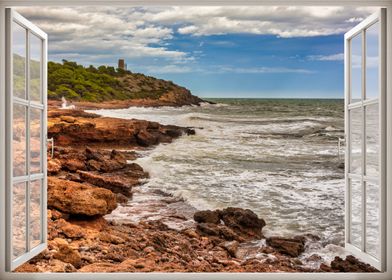 Window view coastline sea