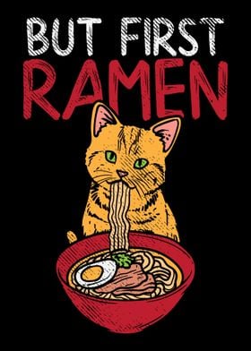 Cat Eating Ramen Noodle