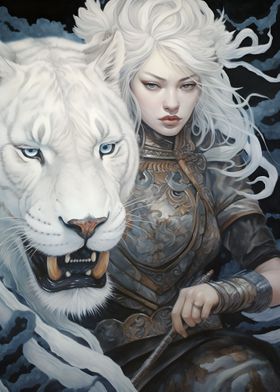 Girl With White Tiger Art