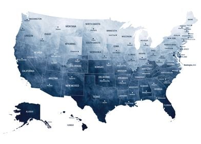 US Map Blue Watercolor