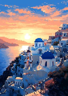 Santorini pixel art